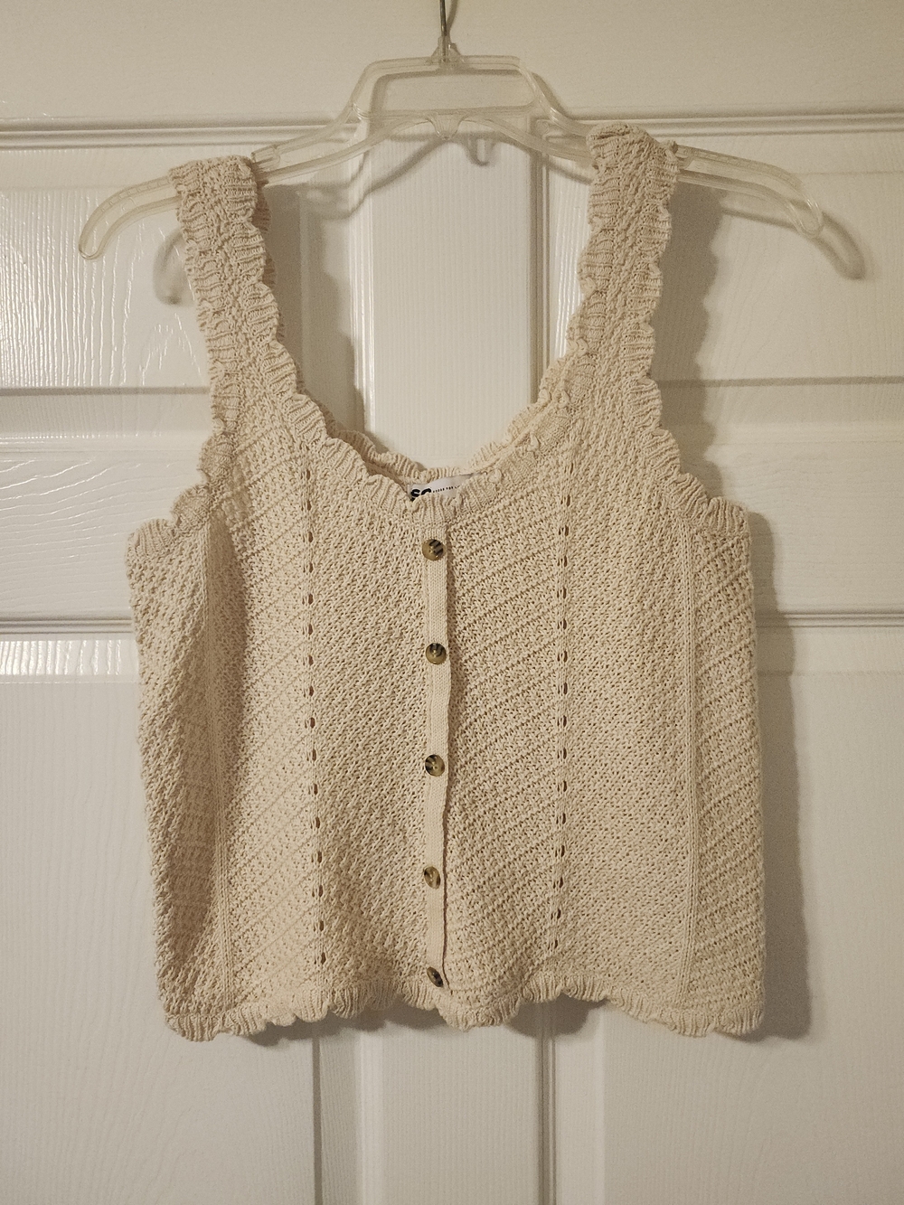 SO Cream Crochet Button-Front Knit Tank